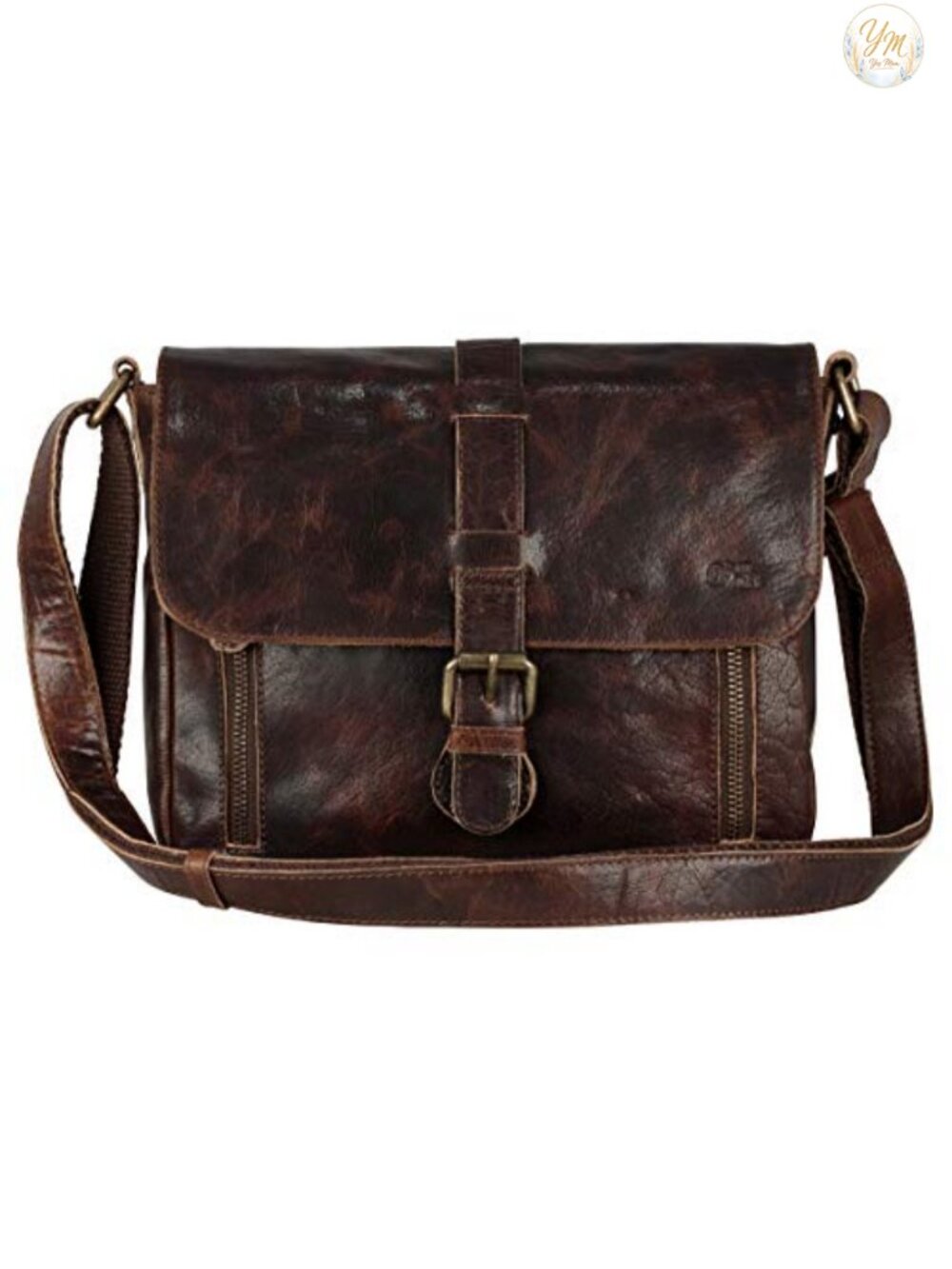 Genuine Leather Crossbody Purse Messenger Bag Zipper Closure Vintage